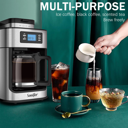 Picture of 2 In1 Drip Coffee Maker Compatible Ground Coffee And Coffee Beans Coffee Maker Machine With Digital Display Keep Warm Sonifer