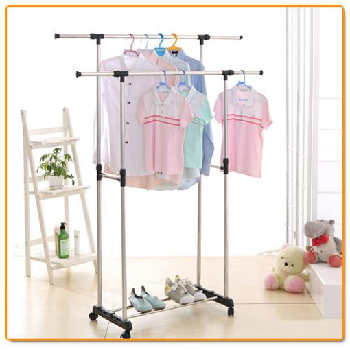 Picture of Large Double Adjustable Clothes Rack and Organizer with Wheels